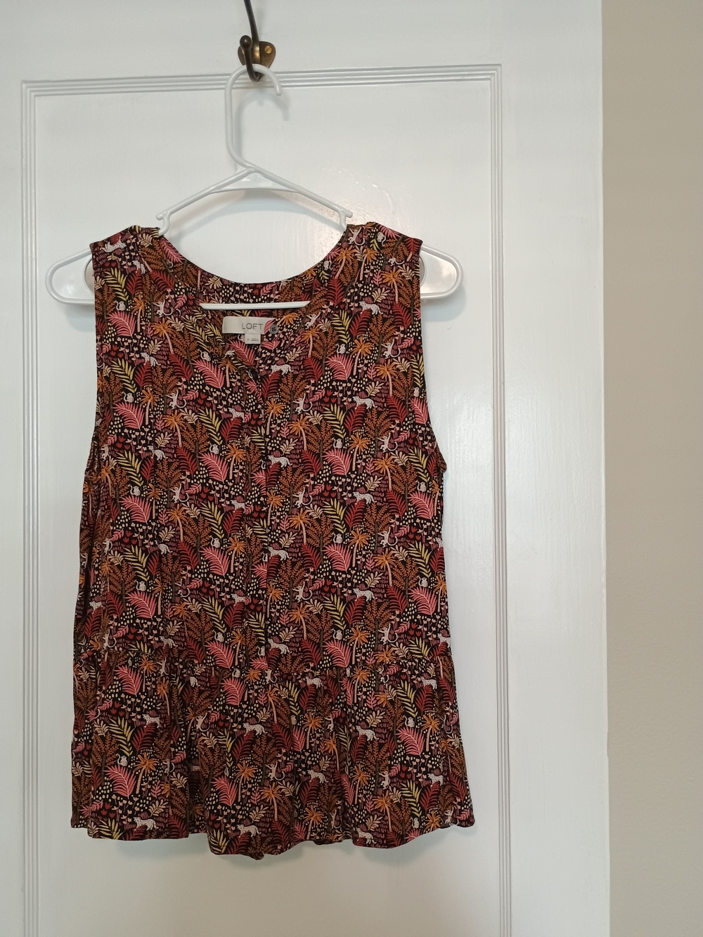 LOFT Floral Print Sleeveless Blouse - Pink, Rust & Black